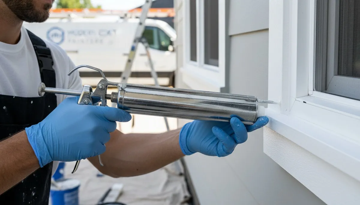 Professional caulking and sealing on a Sacramento, CA home exterior for weather protection