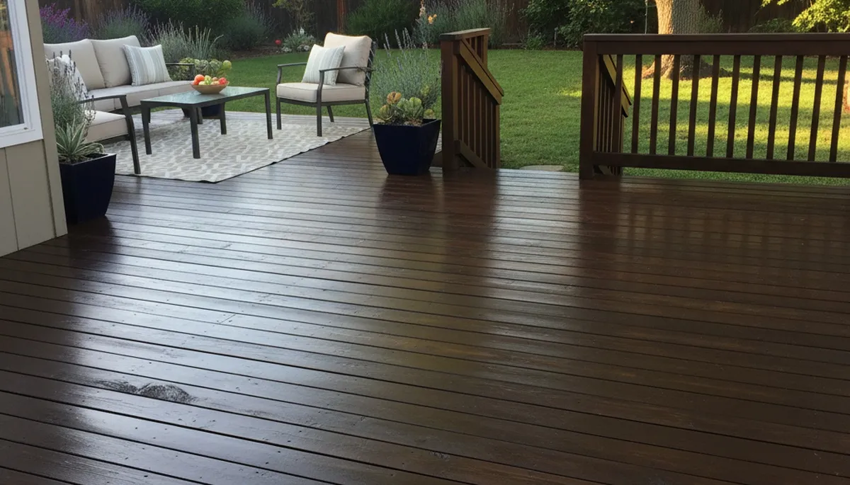 Professionally stained wood deck in Sacramento, CA showing smooth finish and lasting outdoor protection