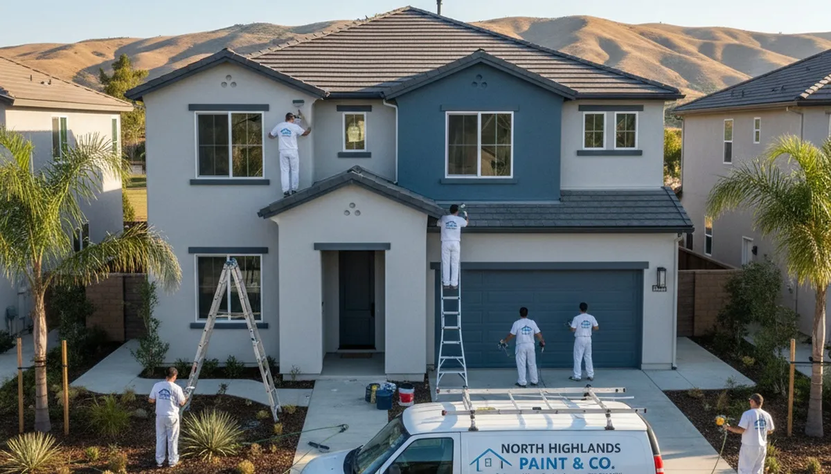 Professional house painters finishing exterior home in Sacramento, CA