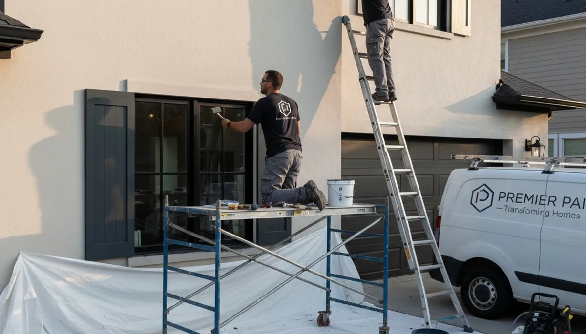 Professional shutter painting on a Sacramento, CA home exterior by expert house painters