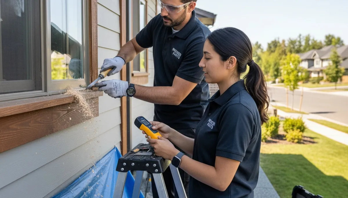 Professional wood rot repair on Sacramento, CA home siding by expert house painters